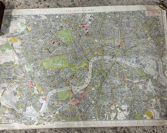 Antique Vintage Canvas Duplex Map Of Central London & Underground Map Etc