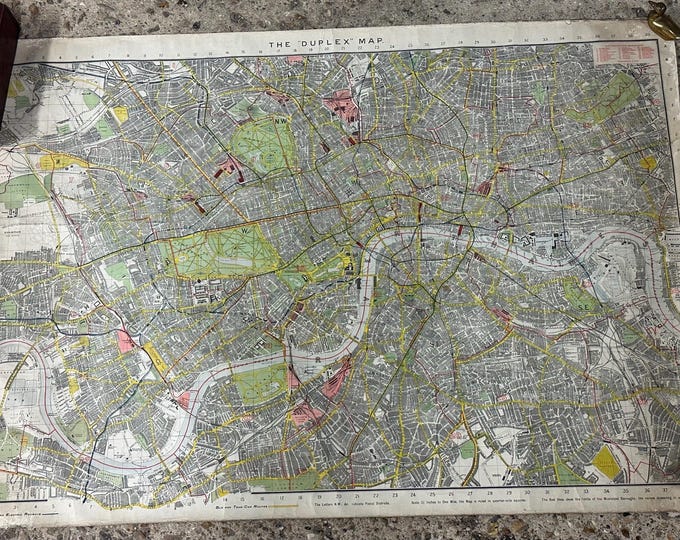 Antique Vintage Canvas Duplex Map Of Central London & Underground Map Etc