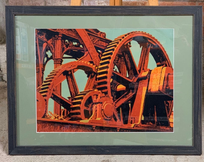 Large Framed and Glazed Suicide Print - From the series of ‘Structures’ by John McCaskill and depicts Sugarcane Processing Gears, dated 2016