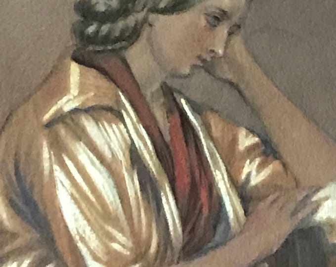 Original 19th Century Watercolour Of A Lady At A Desk