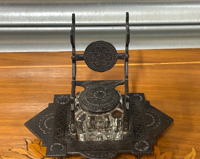 Original Antique ‘Judd’ Cast Iron Inkwell & Pen Stand Circa 1880’s