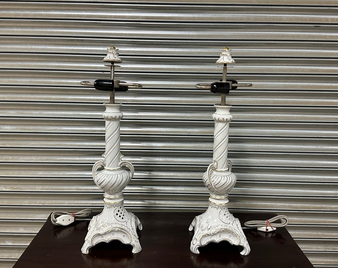 Fine Pair Of c1900 German GDR Hand Painted Ceramic Decorative Lamps