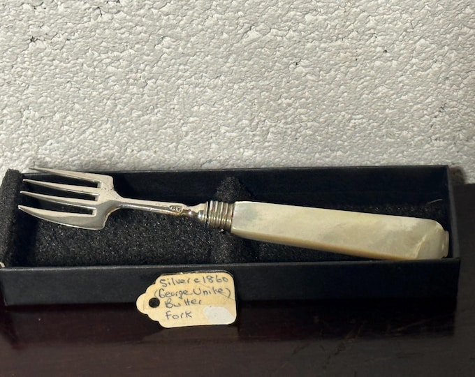 Victorian George Unite Sterling Silver Pickle Fork With Mother Of Pearl Handle