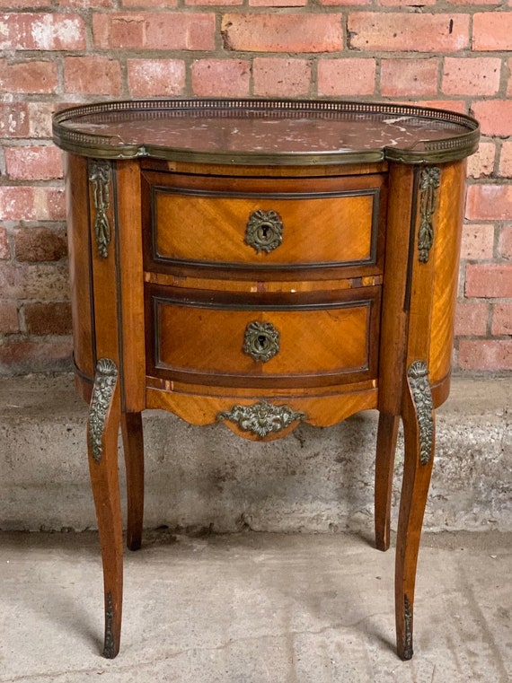 Antique French Kidney Shaped Table With Ornate Brass Mounts Etsy
