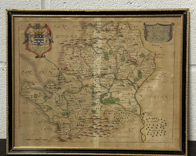 Antique 17th Century Richard Blome Coloured Map Of Hartfordshire (Hertfordshire)