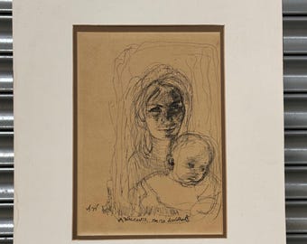 Lovely Original Pen & Ink Drawing Of Mother And Child Abraham Walkowitz May 1920