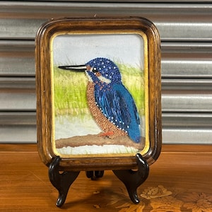 Erstaunlicher Vintage Quilled Eisvogel Auf Aquarell In Wunderschönen Rahmen
