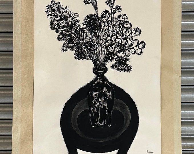 Original circa 1960’s Pen & Ink Artwork ‘The Midnight Flowers’ By Henri Edion