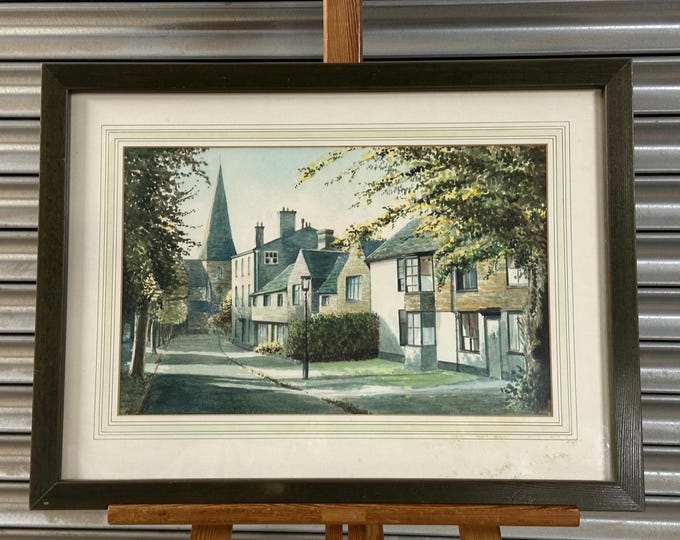 Lovely Original Watercolour Of The Causeway & St Mary’s Church Horsham by J Gardner and Dated 1974