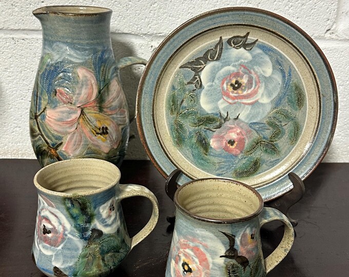 Gorgeous Vintage Kathleen Ellen Marigold Austin Studio Pottery Jug, Mugs &Plate