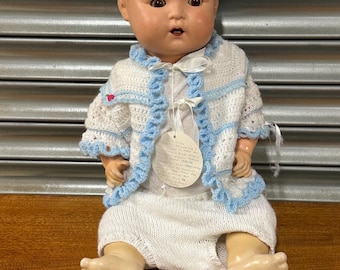 Vintage Circa 1920s Composition Baby Doll with Sleeping Brown Eyes - His owner named him Michael, see attached tag label