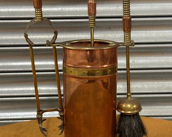 Antique Edwardian Copper and Brass Fireside Companion Set c1900-1910 Arts & Crafts - A particularly attractive antique set