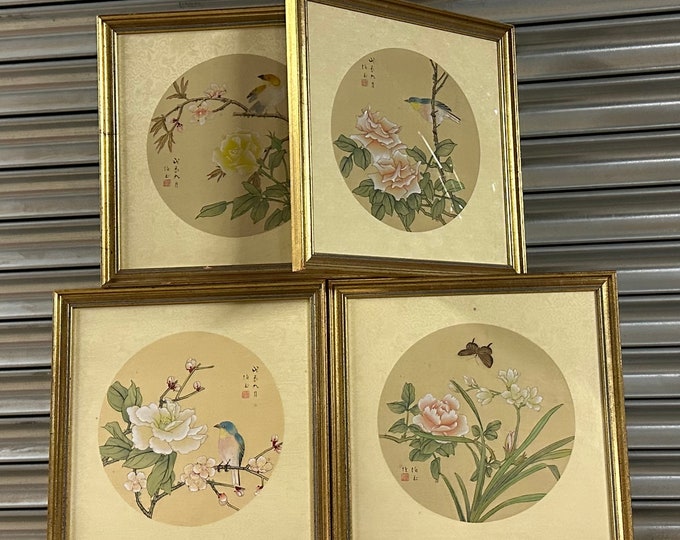 Set Of Four Beautiful Chinese Vintage Paintings On Silk