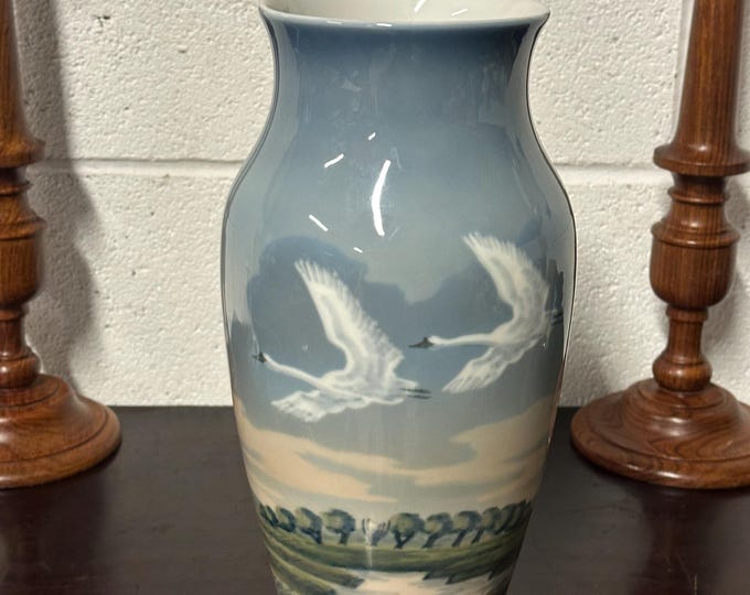 Beautiful Large Royal Copenhagen Vase Decorated With Swans Number 1955 / 137
