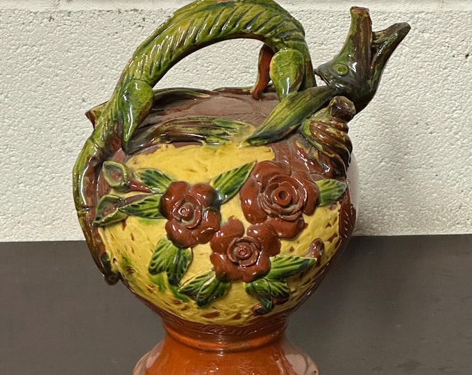 Vintage Majolica Style Grotesque Wine Jug Decanter With Dragon Design Spout