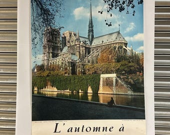 Original Vintage Travel Poster Paris Notre Dame France