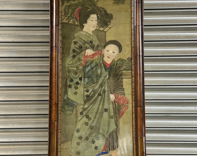 Large Antique Late 19thC Framed And Glazed Beautiful Japanese Painting On Silk