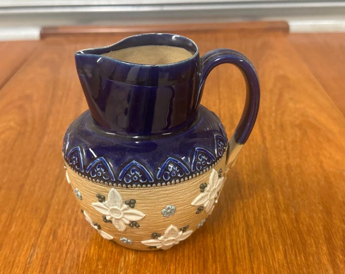 Lovely Antique Royal Doulton Glazed Stoneware Jug With Flower Motifs c1900