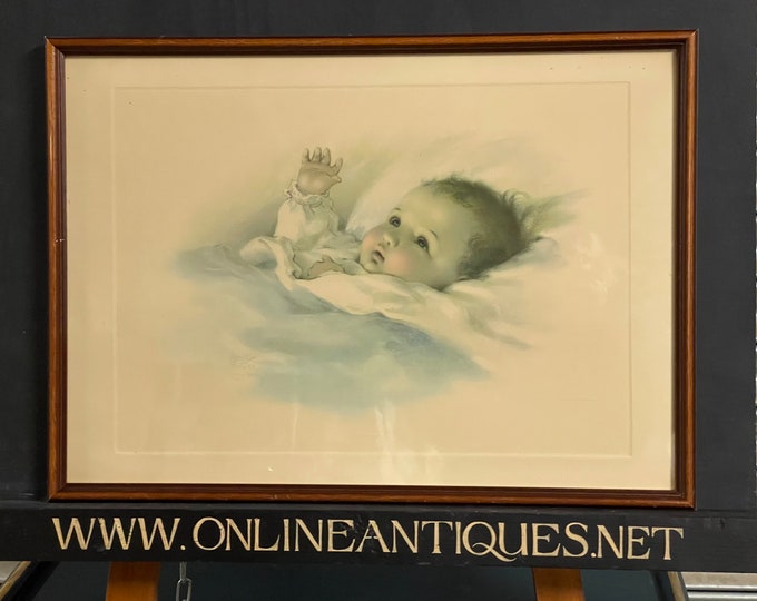 Original Vintage Bessie Pease Gutmann Lithograph Titled ‘Awakening Baby’