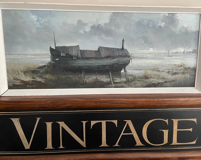 Fabulous Fine Oil Painting Of Boat Wreckage Norfolk By Alfred W Saunders circa 1960’s