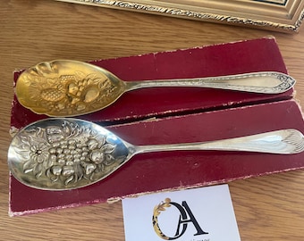 Two Art Deco Period Antique Silverplate Fruit Spoons