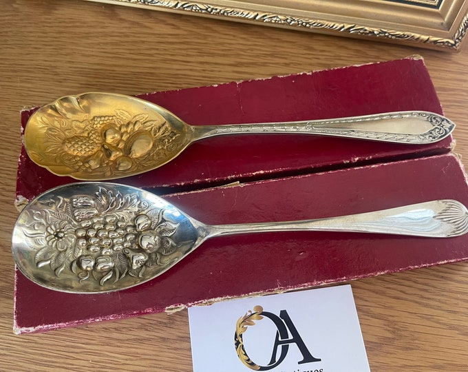 Two Art Deco Period Antique Silverplate Fruit Spoons