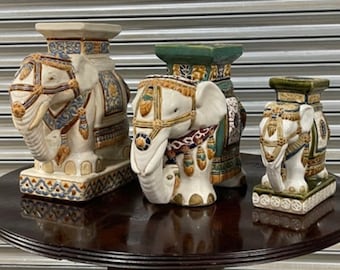 Three Graduating Vintage Chinese Ceramic Elephant Plant or Display Stands