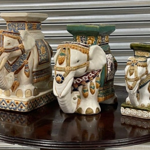 Three Graduating Vintage Chinese Ceramic Elephant Plant or Display Stands