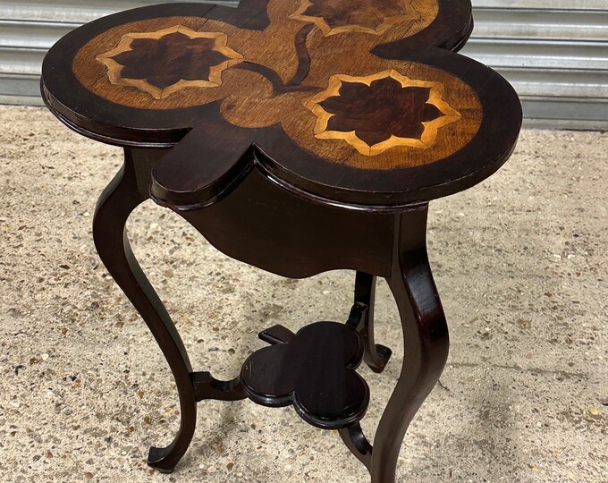 Beautiful Unusual 19th Century Irish Shamrock Shaped Inlaid Side Table