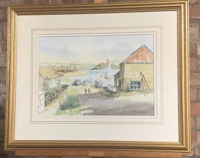 Wonderful Original Watercolour Of A Fishing Harbour By Brian Whybrow, possibly Cornwall