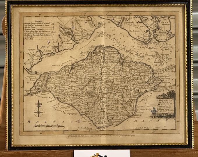 Antique c18th Century Hand Coloured Map Of The Isle Of Wight by Ellis Printed for Rob Sayer in Fleet Street & Carington Bowles, St Paul’s