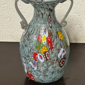 Vintage Italian Murano Mid Century Glass Twin Handled Vase