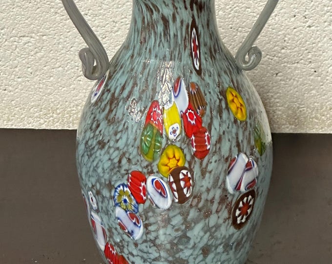 Vintage Italian Murano Mid Century Glass Twin Handled Vase