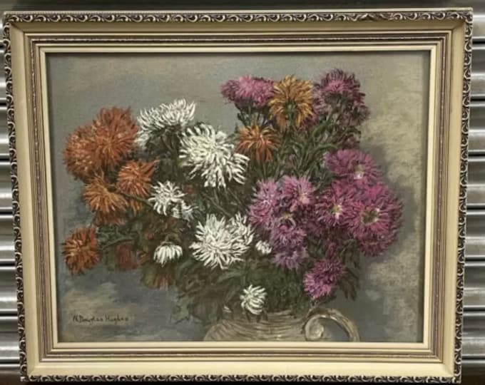 Fabulous Bright Vibrant Norman Douglas Hughes Pastel Still Life -Chrysanthemums