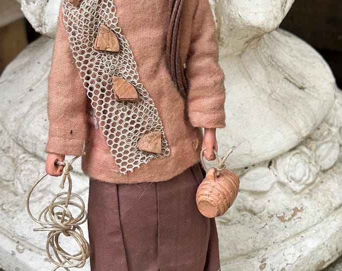 Vintage Antique Handmade Terracotta /Wood Folk Art Style Fisherman Doll Figurine