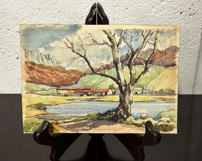 Small Original Vintage Watercolour Titled Near Sutton Bank By J P Wood