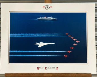 British Airways Concorde, QE2 & Red Arrows Poster 150 Years of Cunard 1840-1990