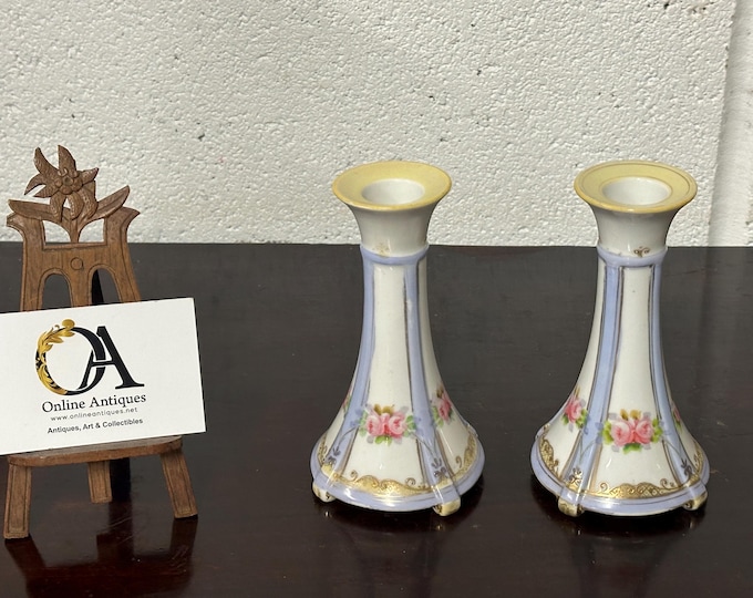 Beautiful Pair Of Vintage Japanese Porcelain Candle Holders