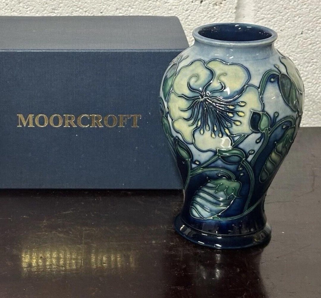 Moorcroft R Beautiful Moorcroft Collectors Club Blue Floral Design Vase 1996 - Etsy UK