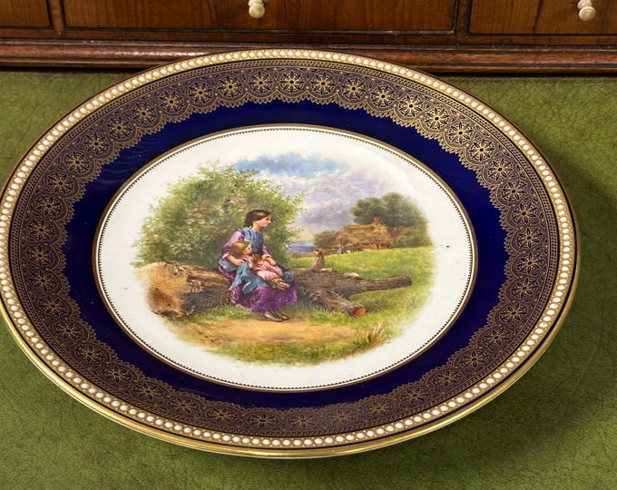 Royal Worcester Hand-Painted Cabinet Plate – Cobalt & Jewelled Border