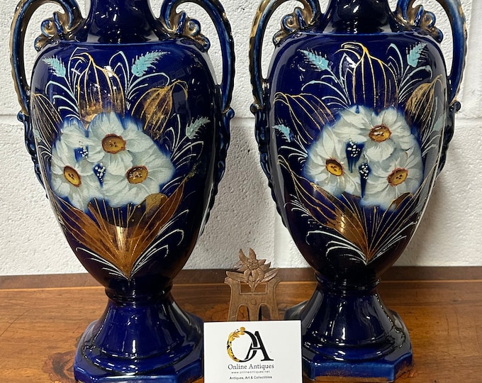 Decorative Pair of Early 20th Century A G Harley Jones Twin Handled Vases