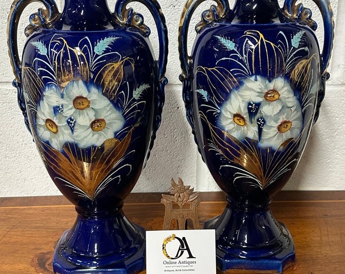 Decorative Pair of Early 20th Century A G Harley Jones Twin Handled Vases