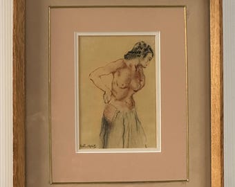 Beautiful Original Red Chalk Nude Lady Portrait Artwork by Sir William Russell Flint (1880-1869)