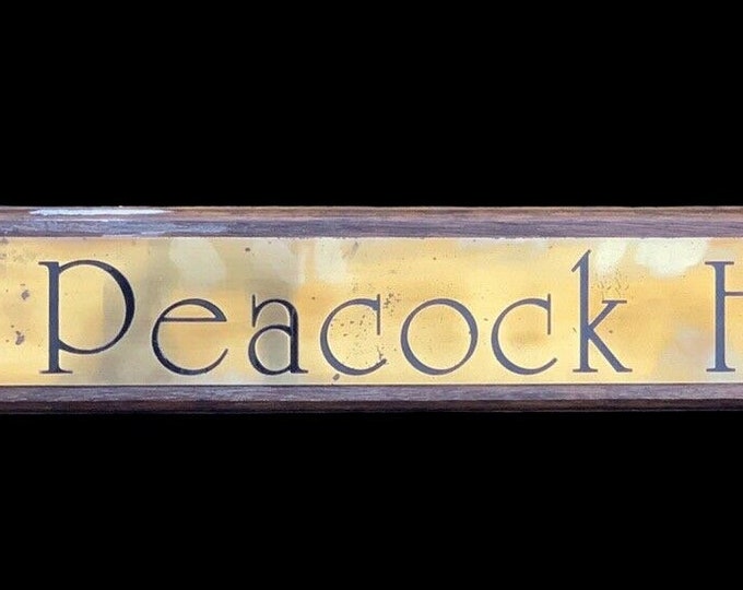 Lovely Vintage Brass Plaque ‘The Peacock Hall’ Mounted on an Oak Plinth
