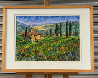 Bob Jones – “Poppies in Tuscany” Framed Acrylic Painting - Vibrant Artwork