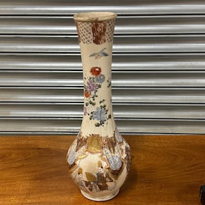 Antique Japanese Satsuma Tall vase- Unusual design -Meiji -Kyo-Satsuma (A/F)