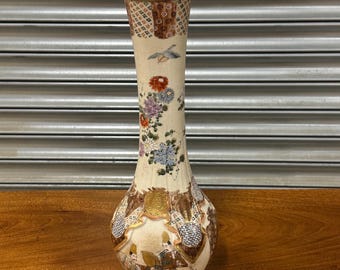 Antique Japanese Satsuma Tall vase- Unusual design -Meiji -Kyo-Satsuma (A/F)