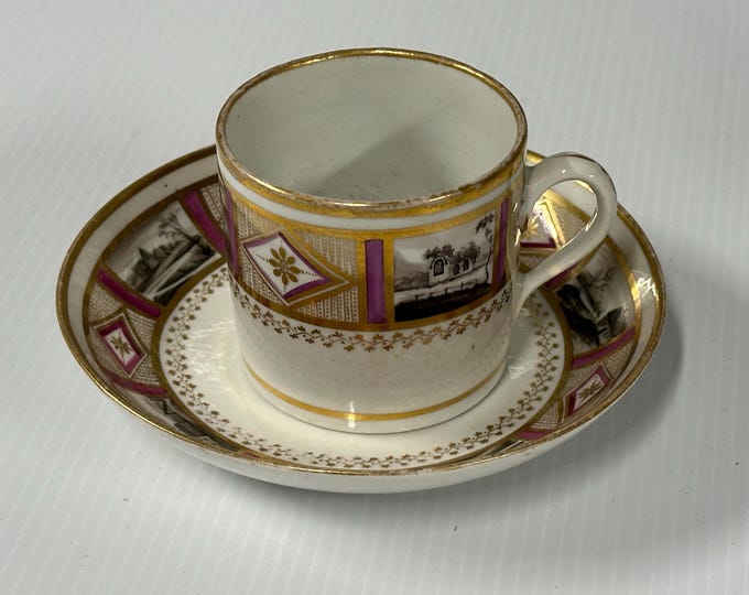 Stunning New Hall En Grisaille and Lilac Cup & Saucer Pattern 436 C.1800