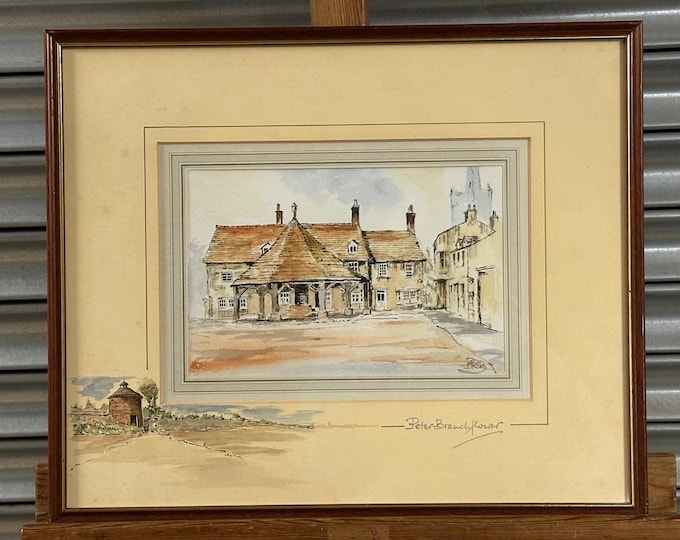 Original Market Place Scene Ink and Wash by Peter Branchflower – Signed & Framed