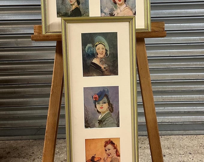 Two Gilt Framed Fashion Illustration Prints – 1950’s Style Ladies Portraits
